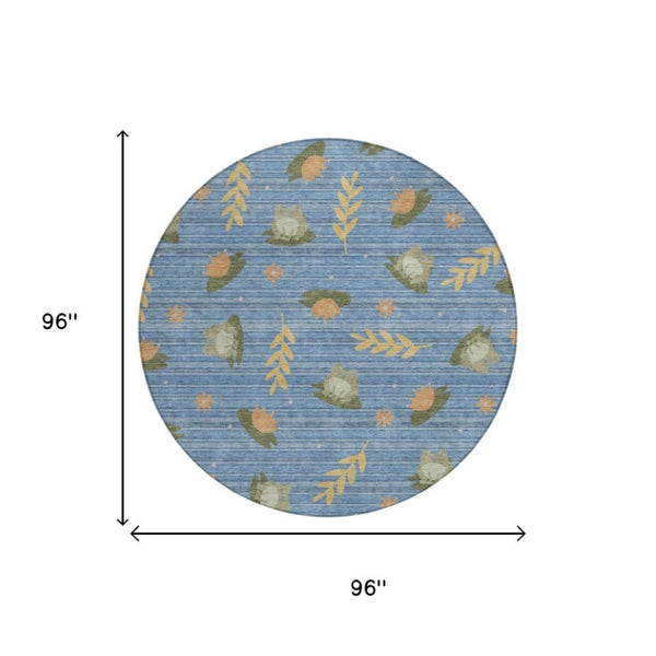 8 Ft Round Botanical Leaf Polyester Area Rug for Patio Porch Kitchen and Family Rooms