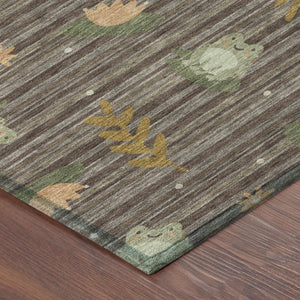 8' X 10' Chocolate and Brown Botanical Leaves Washable Indoor Outdoor Area Rug