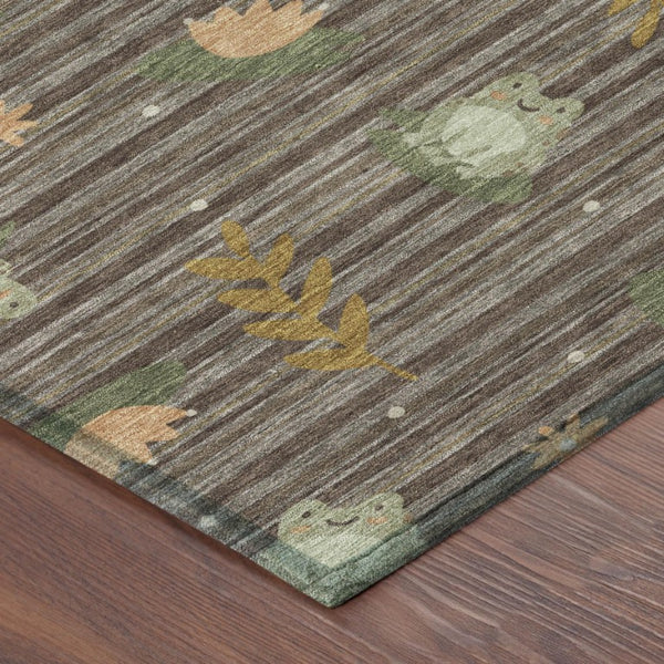 8' X 10' Chocolate and Brown Botanical Leaves Washable Indoor Outdoor Area Rug