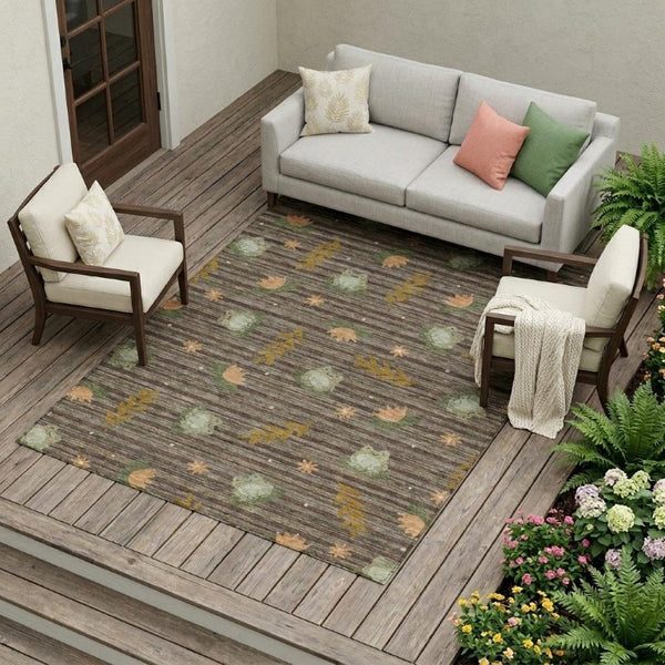 9 X 12 Botanical Leaf Polyester Area Rug Washable Stain Resistant Patio Living
