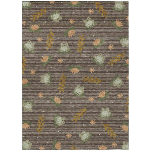 HomeRoots 9 X 12 Botanical Leaf Polyester Area Rug Washable Stain Resistant Patio Living 741733