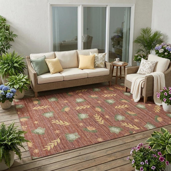 5x8 Botanical Leaf Polyester Area Rug Stain Resistant Washable Patio Living Room
