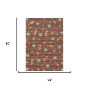 5x8 Botanical Leaf Polyester Area Rug Stain Resistant Washable Patio Living Room