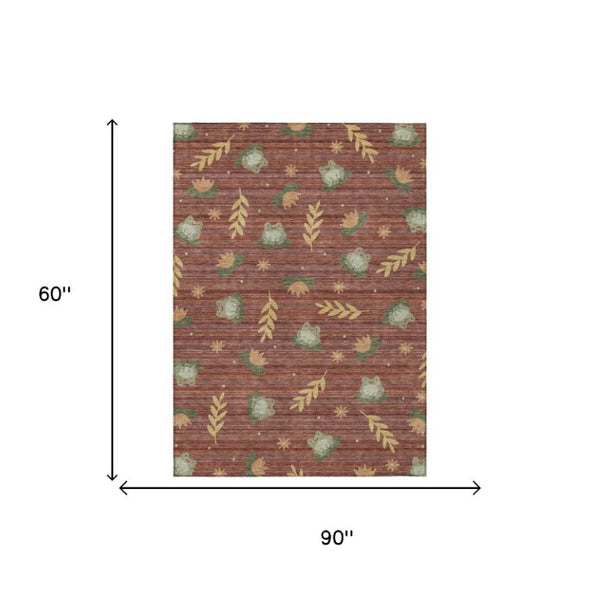 5x8 Botanical Leaf Polyester Area Rug Stain Resistant Washable Patio Living Room