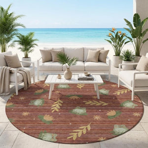 8 Ft Round Botanical Leaves Polyester Area Rug Washable for Patio or Family Room