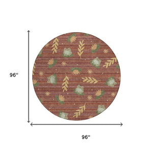 8 Ft Round Botanical Leaves Polyester Area Rug Washable for Patio or Family Room