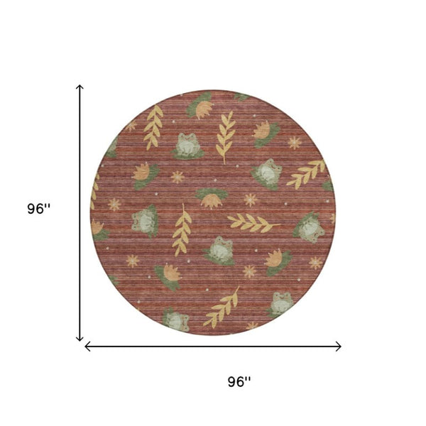 8 Ft Round Botanical Leaves Polyester Area Rug Washable for Patio or Family Room