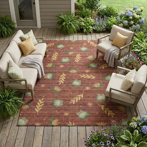 9 X 12 Botanical Leaf Polyester Area Rug Stain Resistant for Patio or Living Room
