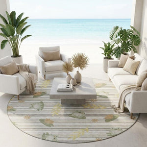 8 Ft Round Botanical Leaf Polyester Rug Washable for Patio Porch or Family Room
