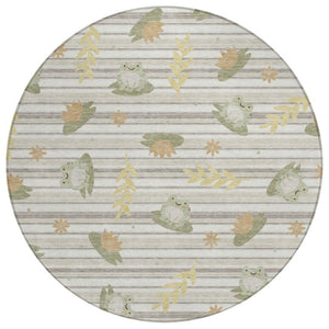HomeRoots 8 Ft Round Botanical Leaf Polyester Rug Washable for Patio Porch or Family Room 741743