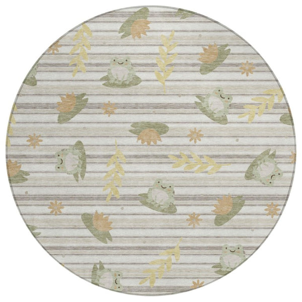 HomeRoots 8 Ft Round Botanical Leaf Polyester Rug Washable for Patio Porch or Family Room 741743