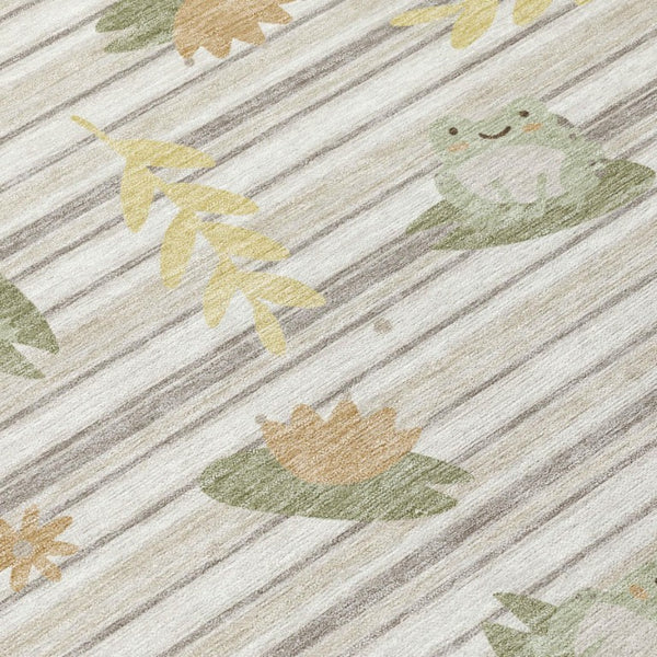 8 Ft Round Botanical Leaf Polyester Rug Washable for Patio Porch or Family Room
