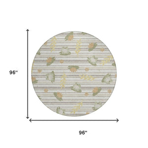 8 Ft Round Botanical Leaf Polyester Rug Washable for Patio Porch or Family Room