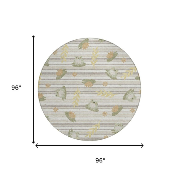 8 Ft Round Botanical Leaf Polyester Rug Washable for Patio Porch or Family Room