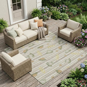 9 X 12 Ivory Silver Botanical Polyester Area Rug for Indoor Outdoor Living Spaces