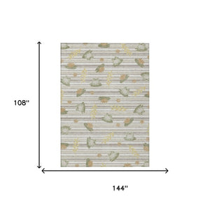 9 X 12 Ivory Silver Botanical Polyester Area Rug for Indoor Outdoor Living Spaces
