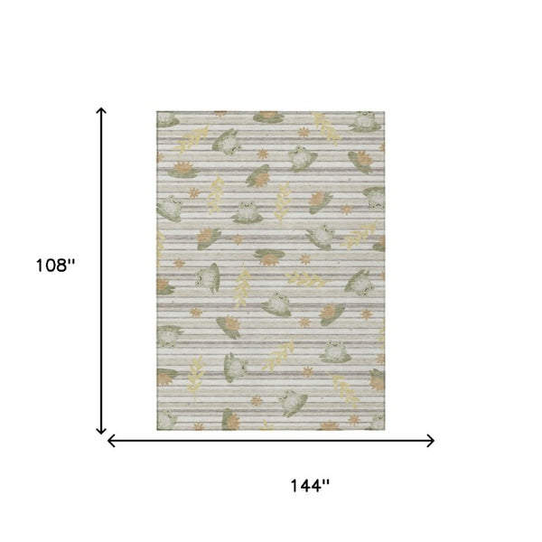 9 X 12 Ivory Silver Botanical Polyester Area Rug for Indoor Outdoor Living Spaces