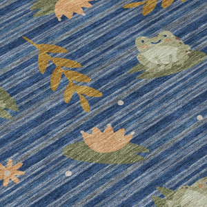 5x8 Navy Botanical Leaf Polyester Area Rug Washable Stain Resistant Indoor Outdoor Patio