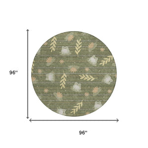 8 Ft Round Botanical Leaf Polyester Area Rug Washable Stain Resistant Indoor Outdoor