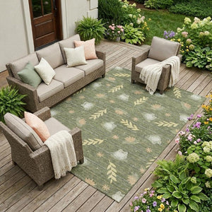 8 X 10 Botanical Leaf Polyester Area Rug Stain Resistant Washable Patio Porch