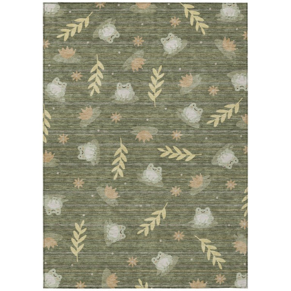 HomeRoots 8 X 10 Botanical Leaf Polyester Area Rug Stain Resistant Washable Patio Porch 741756