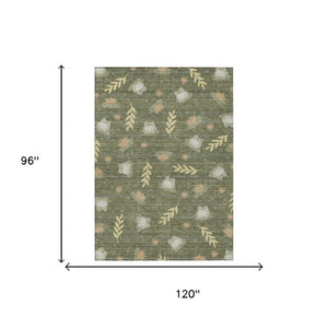 8 X 10 Botanical Leaf Polyester Area Rug Stain Resistant Washable Patio Porch