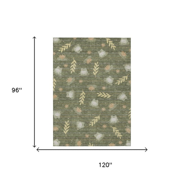 8 X 10 Botanical Leaf Polyester Area Rug Stain Resistant Washable Patio Porch