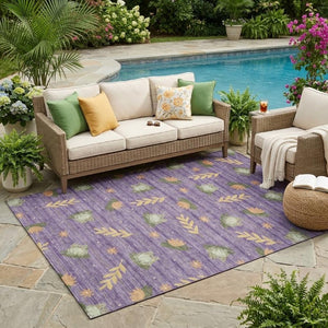 5 X 8 Botanical Leaves Polyester Area Rug Washable Stain Resistant Indoor Outdoor