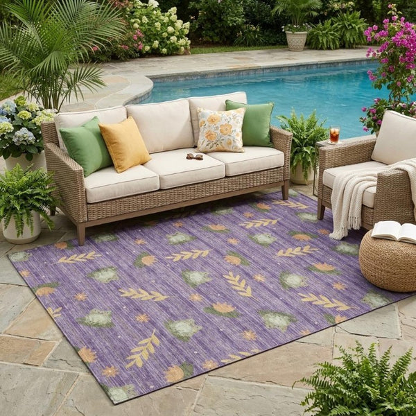 5 X 8 Botanical Leaves Polyester Area Rug Washable Stain Resistant Indoor Outdoor