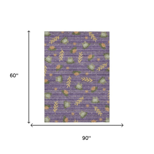 5 X 8 Botanical Leaves Polyester Area Rug Washable Stain Resistant Indoor Outdoor