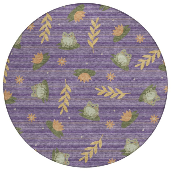 HomeRoots 8 Foot Round Botanical Leaf Polyester Area Rug Washable Indoor Outdoor Patio Use 741761