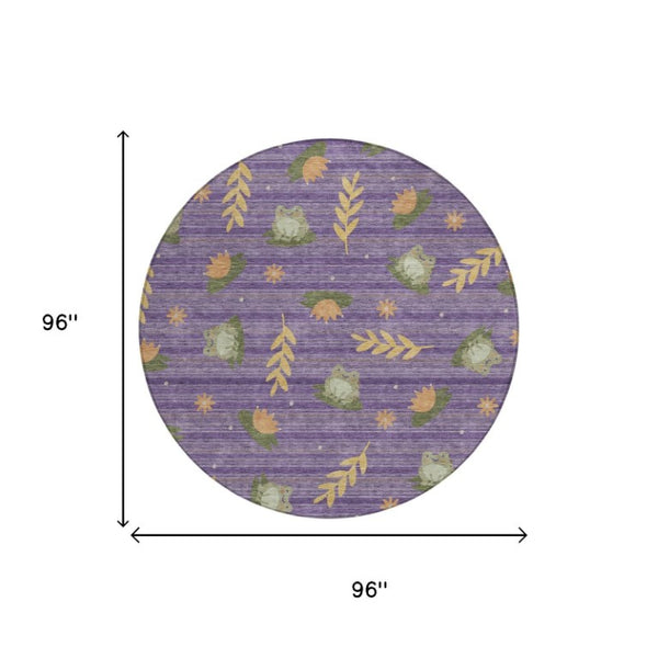 8 Foot Round Botanical Leaf Polyester Area Rug Washable Indoor Outdoor Patio Use