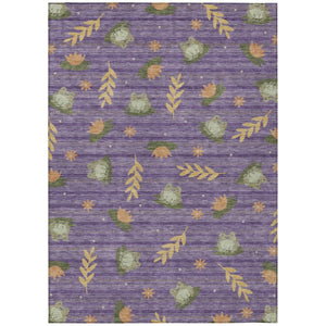 HomeRoots 9 X 12 Purple Lilac Botanical Leaf Polyester Washable Indoor Outdoor Area Rug 741763