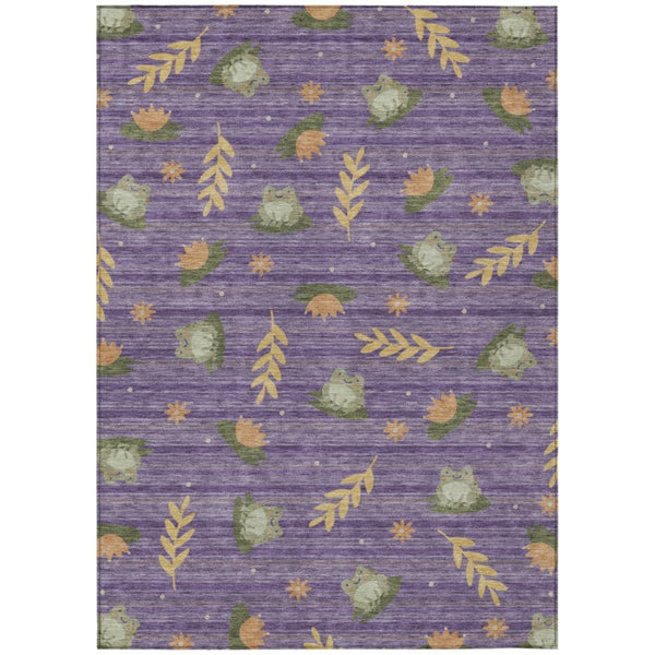 HomeRoots 9 X 12 Purple Lilac Botanical Leaf Polyester Washable Indoor Outdoor Area Rug 741763
