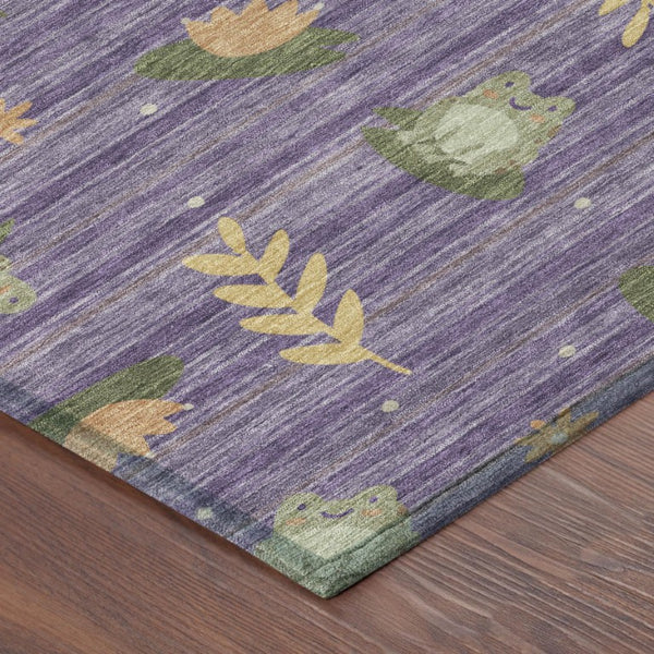 9 X 12 Purple Lilac Botanical Leaf Polyester Washable Indoor Outdoor Area Rug