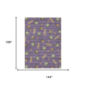 9 X 12 Purple Lilac Botanical Leaf Polyester Washable Indoor Outdoor Area Rug