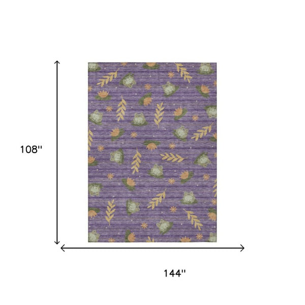 9 X 12 Purple Lilac Botanical Leaf Polyester Washable Indoor Outdoor Area Rug