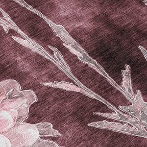 8 X 10 Floral Polyester Area Rug Burgundy Washable for Indoor Outdoor Spaces