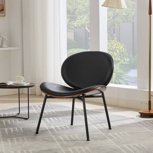 English Elm Mid-Century Shell Chair with Wood Grain Veneer, Curved Wide Seat, Metal-Wood Frame Holds 330+ lbs Black W1143P214250
