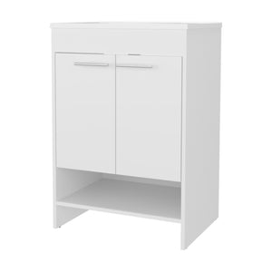 English Elm Shell Space-Saving Bathroom Vanity with Soft-Close Doors and Open Shelf, Scratch-Resistant Finish White 37 L x 23 W x 13 H B128P314797