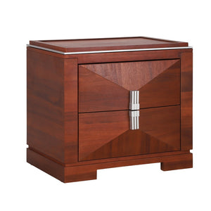 English Elm Mid-century Modern Nightstand with Diamond Geometric Drawers and Heavy Duty Wood Base Dark Brown N761P324094N