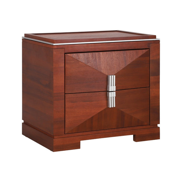 English Elm Mid-century Modern Nightstand with Diamond Geometric Drawers and Heavy Duty Wood Base Dark Brown N761P324094N