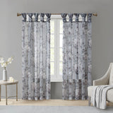 Madison Park Simone Transitional Printed Floral Twist Tab Top Voile Sheer Curtain MP40-6615 Grey