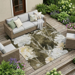 9x12 Floral Polyester Area Rug Stain Resistant Washable for Indoor Outdoor Use