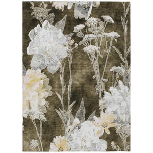 HomeRoots 9x12 Floral Polyester Area Rug Stain Resistant Washable for Indoor Outdoor Use 741801