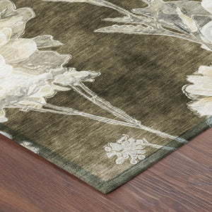 9x12 Floral Polyester Area Rug Stain Resistant Washable for Indoor Outdoor Use