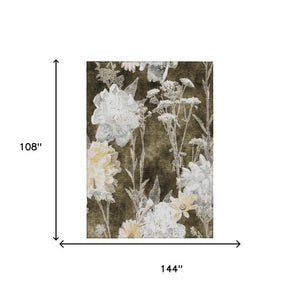 9x12 Floral Polyester Area Rug Stain Resistant Washable for Indoor Outdoor Use