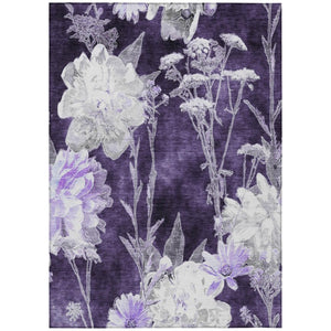HomeRoots 9 X 12 Purple Floral Polyester Area Rug Stain Resistant for Indoor Outdoor Use 741807