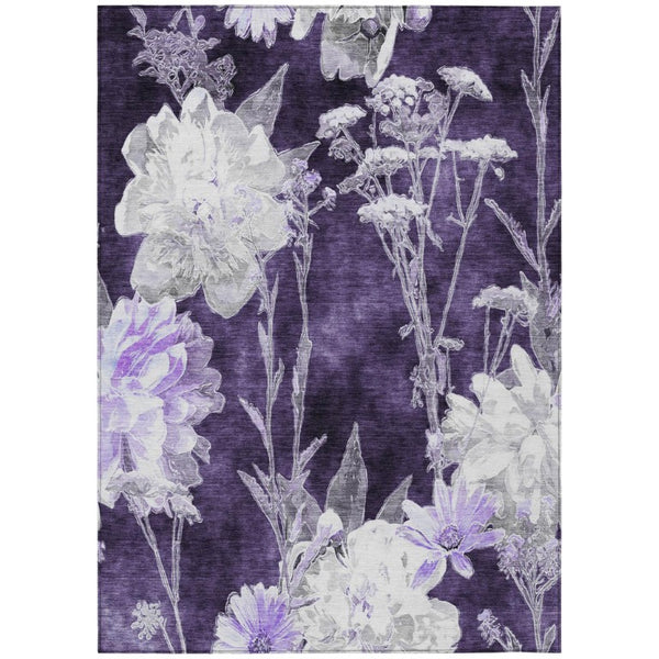 HomeRoots 9 X 12 Purple Floral Polyester Area Rug Stain Resistant for Indoor Outdoor Use 741807