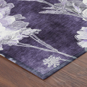 9 X 12 Purple Floral Polyester Area Rug Stain Resistant for Indoor Outdoor Use